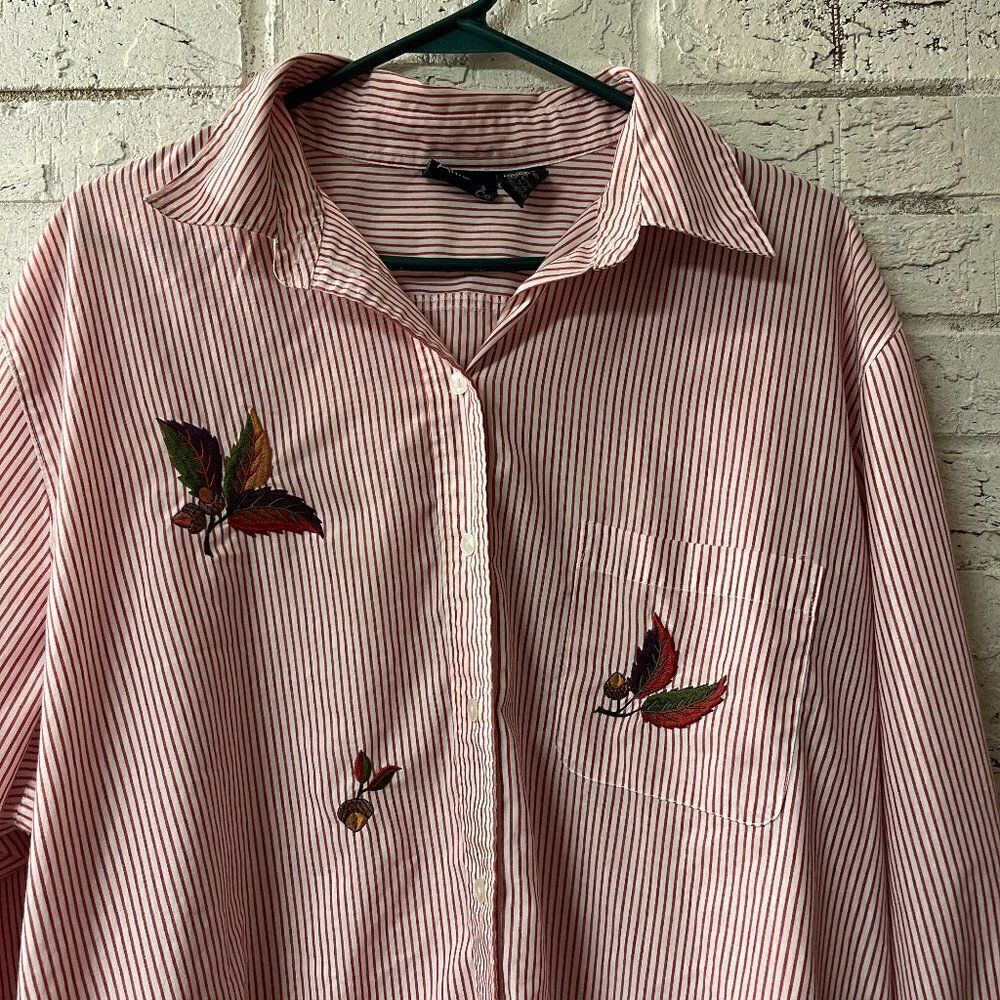 Allison & Co Striped Fall Embroidered Autumn Button Shirt XL